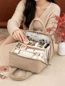 Double Layer Multi-Compartment Handheld Makeup Bag, Portable Travel Large Capacity Storage Bag, Skincare Storage Bag, Travel Portable Makeup Bag - Multicolor - View 3