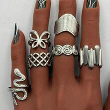 304 Stainless Steel Hollow Butterfly Multi-Style Combination Ring Set - Butterfly 6-piece Set - View 6