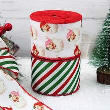 Vintage Santa Claus Print Woven Ribbon, Christmas Red & Green Striped Wire Edge Ribbon, Holiday Gift Wrapping Decorative Satin Ribbon, Suitable For Christmas Gift Wrapping, Holiday Floral Binding, Party Decor, Christmas Tree Decoration, Wrapping Christmas Tree, Christmas Ornament Bows, Enhancing Holiday Atmosphere - Multiple Styles - View 3