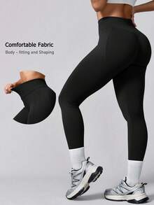 NcmRyu 1pc Fashion Women's Elastic Sports Long Pants - Black - View 2