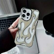 1PC Fashionable New Hollow Flame Pattern Anti-Fall Electroplated Soft Case/Phone Case For IP18 18 Pro 18promax,Galax,Sam/15ProMax/16promax/16pro/14promax/14pro/13promax Phone Case - Silver - View 6