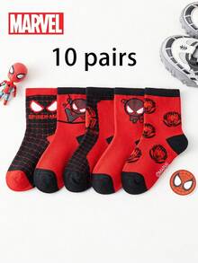 1/5/10 Pairs Disney Street Style Funny Kids Mid-Calf Socks Halloween Christmas Cartoon Autumn/Winter Spider-Man - Multicolor - View 22