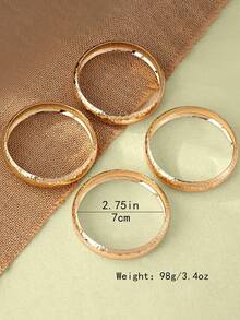 4pcs/Set Vintage Elegant Wide Plain Metal Cuff Bracelets, Suitable For Women's Daily, Party, Vacation And Multiple Occasions, Gift - Gold - View 6