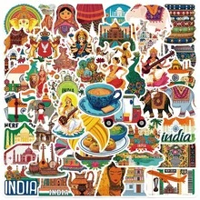 50Pcs Funny India Travel Stickers Aesthetics Scrapbook Stickers Pack India Souvenir Graffiti Stickers World Travel Stickers Vinyl Waterproof Stickers For Water Bottle,Computer,Laptop,Phone,Luggage,Notebook,Fridge - Multicolor - View 2