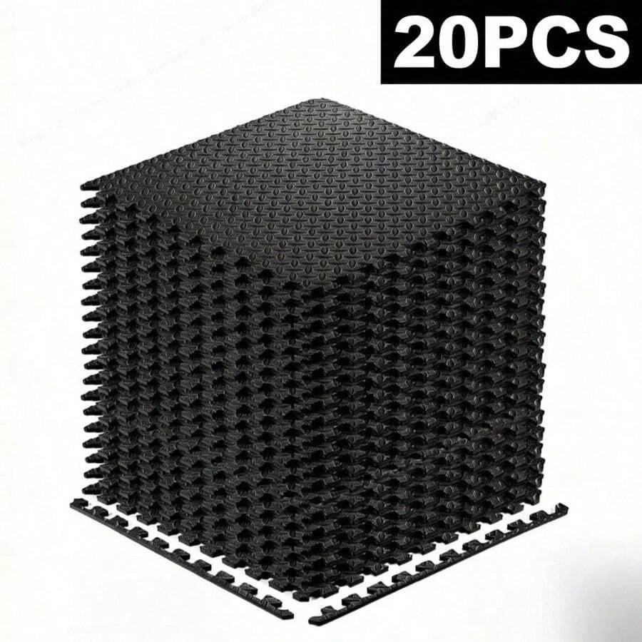 [20pcs Soft EVA Fitness Mats] 20pcs Black EVA Interlocking Fitness Mats - Soft, Non-Slip, Waterproof, Suitable For Home Gym, Training And Body Shaping - Multicolor - View 1