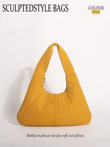1pc Yellow PU Tie-Dye Distressed Vintage Crescent-Shaped Pleated Patchwork Underarm Shoulder Bag For Women, Suitable For Autumn Commuting And Shopping - Yellow - View 8
