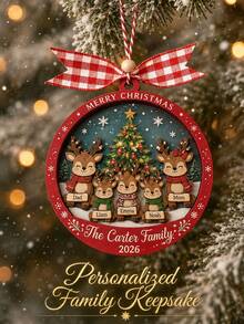 Custom Reindeer Christmas Ornament, Farmhouse Christmas Tree Hanging Decor, Personalized Family Name Keepsake, Festive Home Accent, Customized 2-5 Names Holiday Decor, Customizable Text Christmas Gift For Family, Father, Mother, Merry Christmas - Style C - View 6