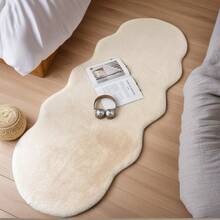 1pc Asymmetrical Wavy Faux Rabbit Fur Long Strip Rug, Thick Soft Sound-Absorbing Non-Slip Bedside Carpet, Washable Noise-Reducing Floor Mat For Bedroom, Window, Sofa Home Decor - Irregularly Shaped Carpet - View 19