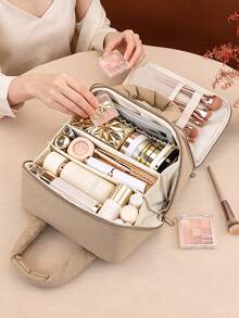 Double Layer Multi-Compartment Handheld Makeup Bag, Portable Travel Large Capacity Storage Bag, Skincare Storage Bag, Travel Portable Makeup Bag - Multicolor - View 6