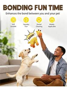 1pc Soft Fabric Squeaky Crinkle Plush Pet Chew Toy, Battery-Free Interactive Dog Training Toy, Durable Reinforced Chewing Accessory, Suitable For All Sizes Of Dogs With Strong Chewing Habits, Puppy Teething Supplies, Daily Companion Toy - Multicolor - View 4