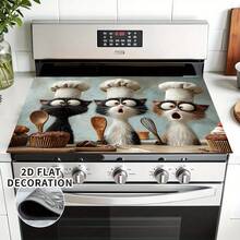 1pc Cat Chef Pattern, 2D Printed Flat Stove Protector Mat, Rubber Non-Slip Heat-Resistant Stove Cover Pad, Suitable For Induction Cooktop, Glass Stove, Multi-Functional Scratch-Resistant Mat, Best Choice For Oven, Washing Machine, Dryer, Kitchen Decoration. - Multicolor - View 8
