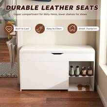 Storage Bench White Made Of Wood For Hallway And Entryway - White - View 5