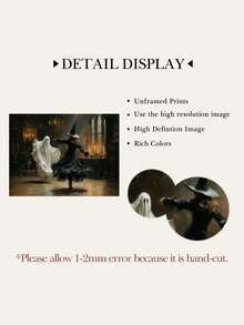 1 Piece Ghost Witch Dancing Painting Poster Dark Academia Print Picture Gothic Wall Arts Vintage Wall Picture Halloween Wall Artwork Living Room Wall Decor No Frame - Cartoon - View 7