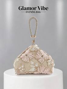 晚宴亮片手拿包，亮片刺繡工藝，3D花卉（隨機圖案），必備婚禮配件，情人節禮物，適用於婚禮、度假、畢業季、晚宴及其他正式場合，亦可作為日常穿搭的多功能配件，百搭風格 - 香檳色 - 查看 8