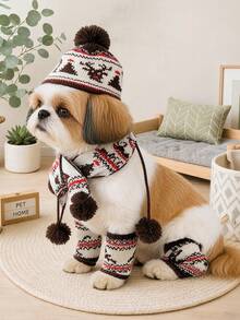 PETCIRCLE 1PC Pet Accessory Small Dog Puppy Cat Cute Pet Holiday Costume Christmas 3 Pieces Set - Coffee Brown Reindeer - Multicolor - View 1