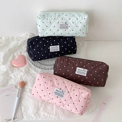 1 buah Tempat Pensil Polkadot Quilted Gaya Ins Korea, Kapasitas Besar, Kain Lembut, Jahitan Berlian, Resleting, Tas Penyimpanan Alat Tulis Portabel dan Ringan, Tas Pena Estetik Aneka Warna untuk Remaja Perempuan, Perlengkapan Sekolah, Kantor, Perjalanan, dan Kembali ke Sekolah