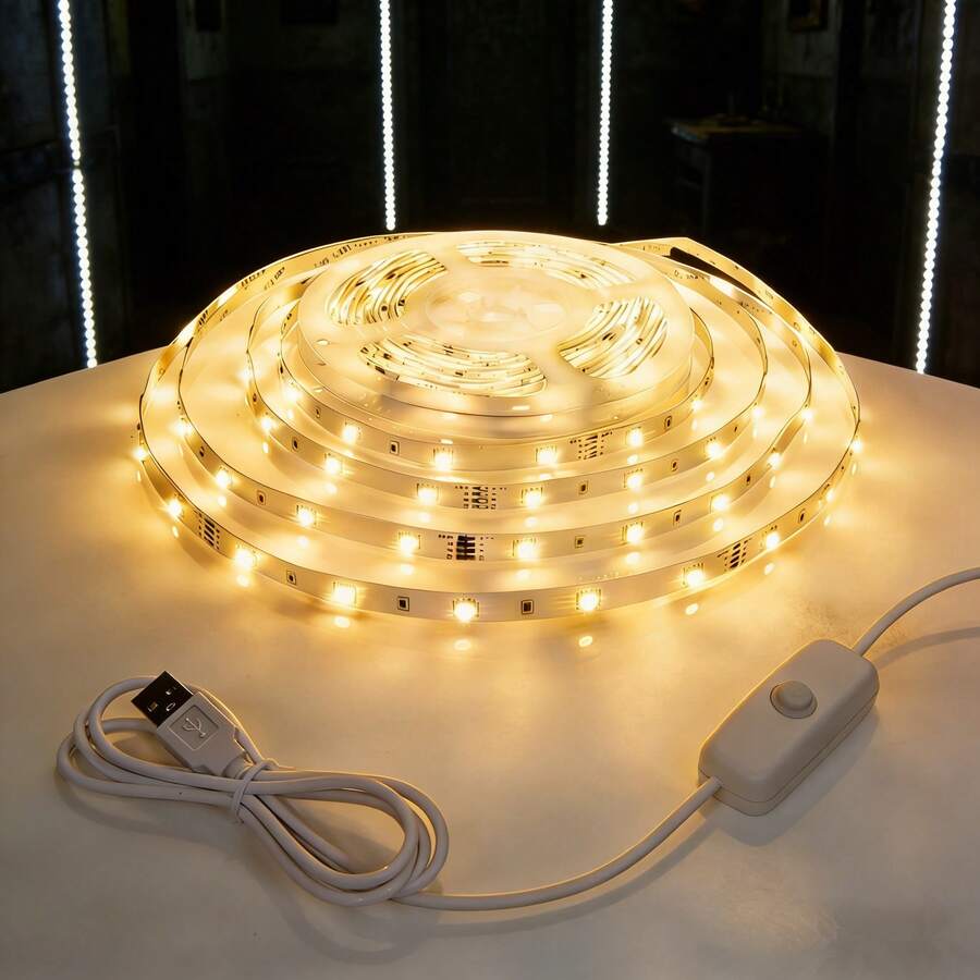 Indoor LED Light Strip With Button Switch, USB LED Light Strip 1-5M 10M, Suitable For Living Room Background Lighting, Easy To Install And Decorate, Cuttable, Applicable For Various Festivals, Halloween, Christmas