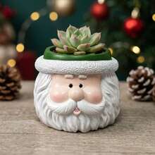 1 Pc Christmas Snowman Santa Claus Resin Succulent-Planter Pot With Drainage Hole, Cartoon Mini Flower Container For Small Succulents, Desktop Window Sill Holiday Home Office Decor - Elder - View 5