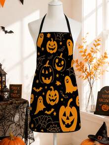 1pc 55*68cm Halloween Themed Printed Fashion Apron, Unisex Adult Chef Cooking Workwear, Suitable For Kitchen Cooking And Painting, Adjustable Waistband, Suitable For Kitchen Cooking, Gardening, Halloween And Christmas Costumes, Pumpkin Picking Outfit - Multicolor - View 4