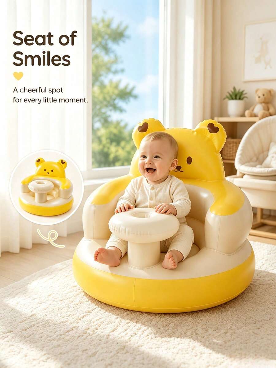 1pc Baby Training Sitting Inflatable Sofa, Hug-Style High Backrest With Side Guards, Portable For Camping And Picnic, Suitable For Boys And Girls - Multicolor - View 1