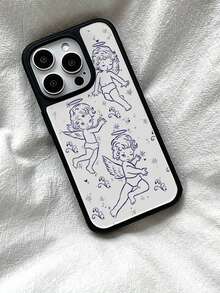 1件韓式復古小眾創意粉色小天使黑邊全包裝甲手機殼，適用於Phone 17 Pro Max、17 Pro、17、16 Pro Max、16 Pro、16、15 Pro Max、15 Pro、14 Pro Max、14 Pro、14、13 Pro Max、13 Pro、13、12 Pro Max、11，手機保護殼 - 白色 - 查看 3