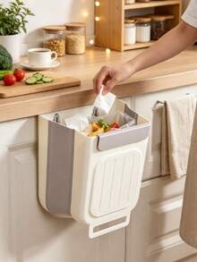 1pc Foldable Hanging Trash Can, Suitable For Kitchen Cabinet Doors, Can Be Hung On Wall, Used For Food Waste, Also As Trash Bag Holder, Multi-Functional Bathroom Trash Can, Cabinet Hanging Trash Collection, Suitable For Car Trash Collection - Multicolor - View 2