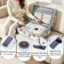Grup Erik 7pcs Gray Vacuum Storage Bag Set (2s+2m+2l+1 Manual Pump), Suitable For Home, Travel, Moving, Camping - Space-Saving Compression System, Multi-Purpose Vacuum Sealed Bags, Can Store Clothes, Bedding, Seasonal Items - Light Grey - View 7