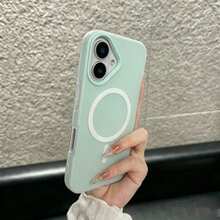 夏季清新色果凍感 2 合 1 磁吸手機殼，相容 iPhone 16 17 16e 17e，磨砂觸感防摔硬殼，相容 iPhone 15 14 13 11 16 Pro Max 17 Pro Max 12 - 淡青色 - 查看 1
