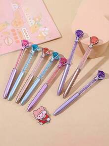 1/4/8/12pcs Shiny Crystal Rhinestone Ballpoint Pens, Retractable Medium Point, Suitable For Wedding, Office, School, Christmas And Valentine's Day Gifts, 6pcs/Set - Multicolor - View 6