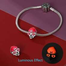 1pc Silver-Plated Day Of The Dead Skull DIY Bead, Painted Skull, Rose Skull, Bone Hand Heart Multiple Styles, Enamel Rhinestone Craft, Suitable For Bracelet Necklace Handmade Craft, Personalized Dark Style Silver Jewelry Accessory - Multicolor - View 2