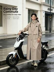 1 Set Minimalist Letter Print Full Body Waterproof Raincoat For Women, Motorcycle/Scooter Riding, Lightweight Yet Hooded Rainwear, Suitable For Commuting & Outdoor Activities, Ultimate Windproof & Waterproof PVC Jacket - Women's - View 8