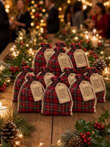 Christmas Gift Red Plaid Drawstring Storage Bag, Suitable For Women/Men, Small Gift Bag, Plaid Pattern, Drawstring Closure, Ideal For Wedding Favors, Jewelry Storage, Christmas Candy, Birthday Party Supplies, Handmade Bead Storage - Multicolor - View 2