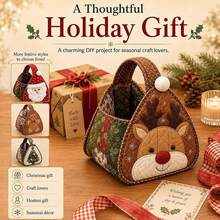 Christmas Character Quilted Tote Basket DIY Fabric Kit, Handmade Sewing Storage Basket Set, Cute Christmas Design Home Holiday Storage, Desktop And Shelf Decor, Handmade DIY Craft Gift - Multicolor - View 7