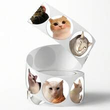 500pcs Funny Internet Meme Cat Expression Graffiti Roll Stickers, 1 Inch Round, 6 Styles To Choose From, Meme Magic Meme Graphics, Perfect For Baking Gift Box Sealing, Souvenir Packaging, Scrapbooking, Children's Reward Stickers, Creative Express Packaging, Market Stall Decoration And More - Multicolor - View 2