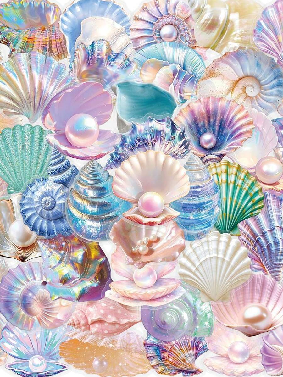 50PCS Colorful Shell & Conch Doodle Decorative Stickers, Suitable For Helmet Decoration, Scrapbooking, Car Decoration, Party Decoration, Adult Stickers, Office Decoration, Label Stickers, Scrapbook Supplies, Laptop, Bags, Guitar, Water Bottle, Fashion Decoration, DIY - Shell - View 1