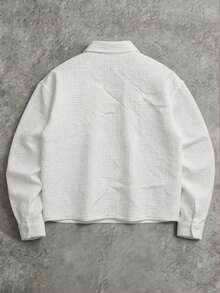 GOLDREDY Japanese Minimalist Textured Shirt Men's Loose Short Length Lapel Collar Utility Double Pocket Long Sleeve Top - White - View 2