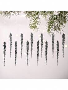 12pcs Clear Acrylic Icicle Hanging Ornaments With String - Rustic Christmas Tree Decor, Hanging Prism Lights, Suitable For Holiday Home Decoration, Tree Ornaments, Holiday Lighting, Theme Party Decor, Christmas Decoration - Multicolor - View 9