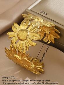 1pc Stainless Steel Fashionable Exaggerated Chunky Sunflower Bracelet Suitable For Women's Daily Wear - Yellow Gold - View 7