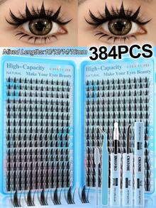 384pcs/Box Bulu Mata Palsu DIY Baru Berbentuk C, Kapasitas Besar, Nilai Tinggi, Lembut dan Mengembang, Gaya Boneka, Gaya Anime, Bulu Mata Palsu 3D, Ekstensi Bulu Mata untuk Riasan, Ekstensi Bulu Mata Pendek dan Ringan untuk DIY di Rumah - MultiWarna - View 2