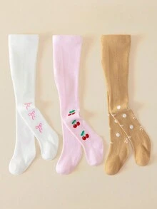 1/3 PCS Toddler Girls Spring & Autumn Tights 0‑5Y, Cute Cherry Bow Polka‑Dot Pattern Soft Breathable Stirrup Pantyhose For Daily Wear. - Multicolor - View 13