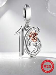 1pc Elegant 925 Sterling Silver Number 16 Pendant, Suitable As Birthday Gift For Men And Women - Silver - View 1
