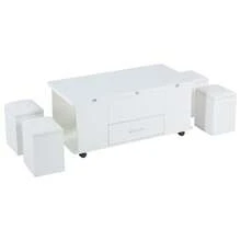 Coffee Table With Storage Adjustable White Made Of Wood For Living Room - White - View 11