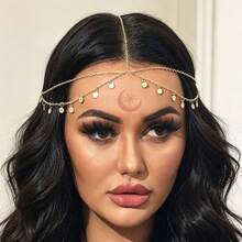 1pc Gold Bohemian Multi-Layer Headchain, Disc Pendant Tassel Headpiece, Suitable For Women Beach And Festivals - Gold - View 4