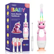 YUNCHI Children's Electric Toothbrush With 2-Minute Timer And 4 Replacement Brush Heads, Rainbow LED Lights Make Brushing Fun, AAA Battery Powered - Multicolor - View 10