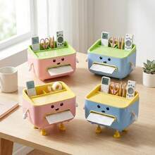 Cute Character Multi-Function Desktop Storage Box With Tissue Box And Phone Holder, Can Store Cosmetics, Remote Controls And Office Supplies, Fun Home And Kitchen Decor, Suitable For Home, School And Hotel, Great Gift Idea - Multicolor - View 9