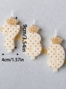 1 件白色皇冠形水钻网 0-9 岁生日蛋糕蜡烛装饰蜡烛， - 白色 - 查看 4