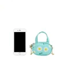 Fresh Daisy Print Mini Handbag With Detachable Chain Strap, Crossbody Coin Purse, Earphone Bag For Girls, Suitable For Daily Use - A - View 4