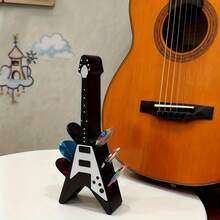 Creative V-Shaped Electric Guitar Style Guitar Pick Storage Stand Desktop Guitar Pick Display Storage Box Musician Instrument Accessories Desktop Decoration Ornament Can Hold Multiple Guitar Picks - Multicolor - View 5