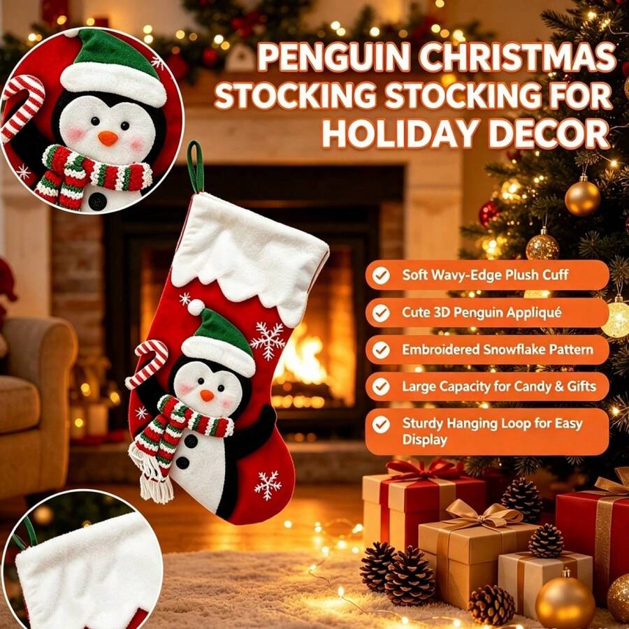 Christmas Stocking Colorful Candy Treat Bag Hanging Decor For Holiday Party - Red - View 1