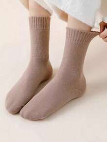4/6 Pairs Women's Thick Warm Socks, Thick Warm Terry Socks Suitable For Winter Wear, Can Be Used As Boat Socks, Sleeping Socks, Floor Socks, Terry Socks, Colors: Black, White, Solid Color Style, (1 Pair), 8/12 Socks - Multicolor - View 4
